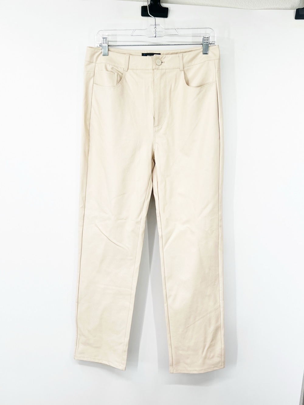 Paige Stella Faux Leather Straight Pants in Ecru NWT